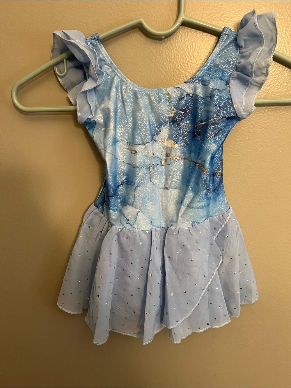 Girls Light Blue Sparkle Tulle Dress - Ruffle Shoulder
